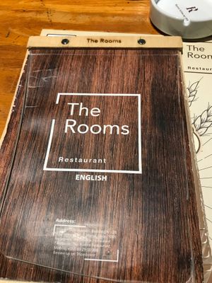 Front cover of the menu at The Rooms Restaurant in Tirana