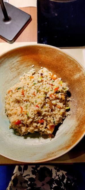 Primavera risotto without cheese at The Rooms Restaurant in Tirana