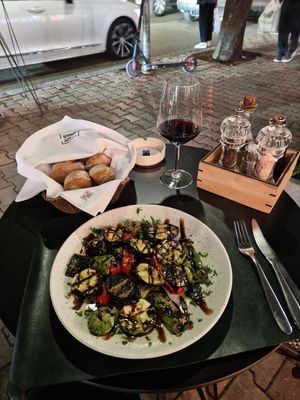 Grilled veggies with vegan bread at The Rooms Restaurant in Tirana