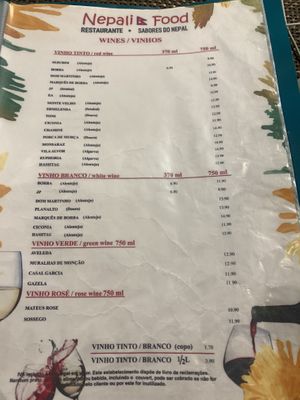 menu 3  at Nepali Food in Faro