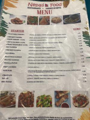 menu 8  at Nepali Food in Faro