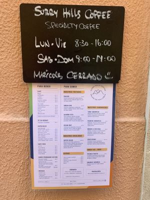 menu at Surry Hills Coffee in Mallorca
