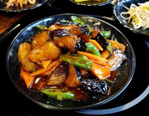 fried eggplant stir-fry 가지볶음 at Haeolbin Deopbap - 하얼빈덮밥 in Seoul