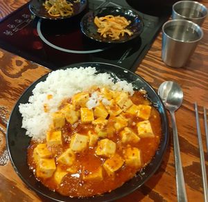 Mapo tofu (마파 두부) with rice at Haeolbin Deopbap - 하얼빈덮밥 in Seoul