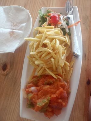 Vegetables curry with fries... at M&J Cafe  in Zanzibar
