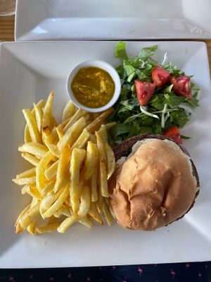 Vegan burger   at M&J Cafe  in Zanzibar