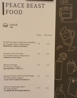 Lunch Menu at Peace Beast in Hong Kong Island