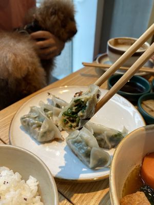 Impossible pork chive dumplings at Peace Beast in Hong Kong Island