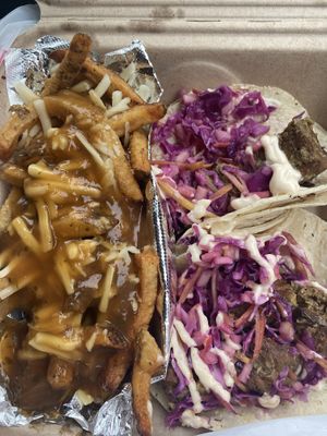 Jackfruit tacos and poutine at The Owlery in Bloomington