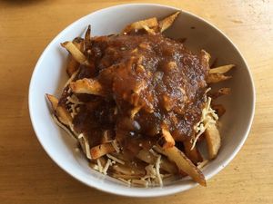 Vegan poutine! Words cannot express the joy!! at The Owlery in Bloomington