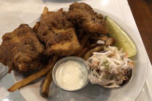 Fish and chips! Fantastic dinner. at The Owlery in Bloomington