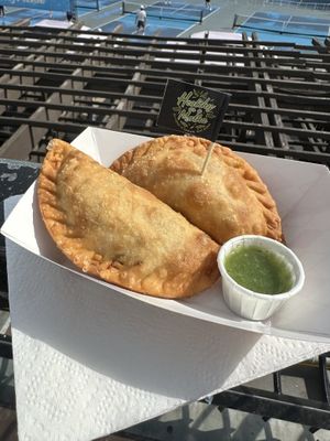 Beef and chicken & cheese empanadas. Beef was delicious!  at Healthy As A Motha Vegan Kitchen in Brooklyn