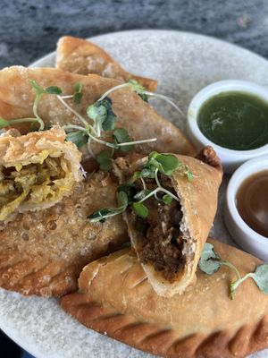 beef and chicken empanadaas  at Healthy As A Motha Vegan Kitchen in Brooklyn