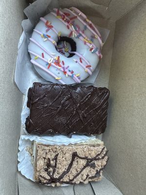 Chocolate donut, rainbow cookie mousse bar, cannoli crumb - all delicious as always!  at Pride Enjoy in Wading River