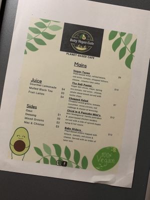 Menu at Baby Vegan Cafe in Cincinnati