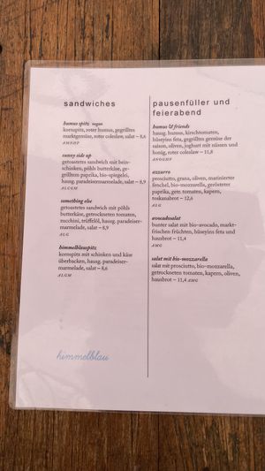 Menu  at Himmelblau in Vienna