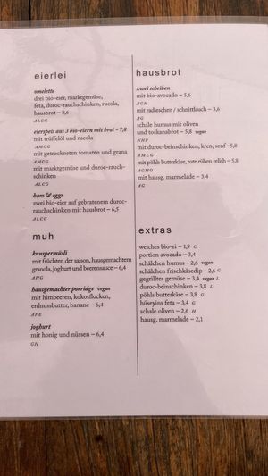 Menu  at Himmelblau in Vienna