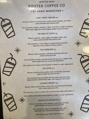 smoothie menu  at ROOTED in Walnut Creek