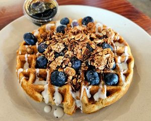 Lemon Blueberry waffle at ROOTED in Walnut Creek