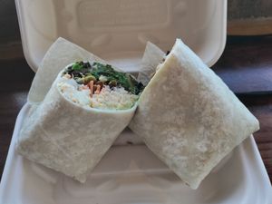 Smashed chickpea wrap at ROOTED in Walnut Creek
