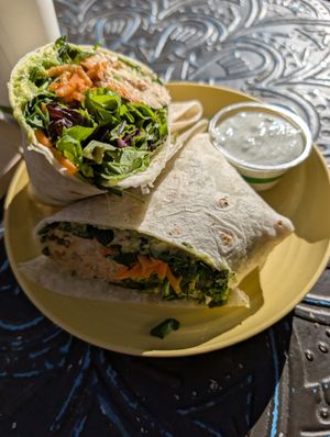 Smashed chickpea wrap at ROOTED in Walnut Creek