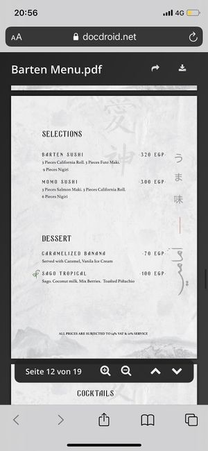 Vegan menu  at Barten  in El Gouna