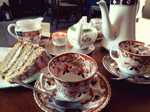 Raspberry, rose and  vanilla cake with filter coffee. at Tea by the Lock in York