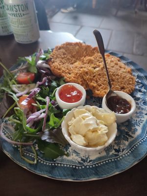 Cheese scone with pickle and salad at Tea by the Lock in York