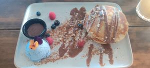 Vegan pancakes at Hustle n' Flow in 