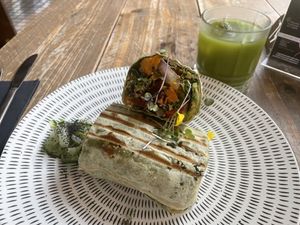 The wrap (also available as a salad).   at Hustle n' Flow in 