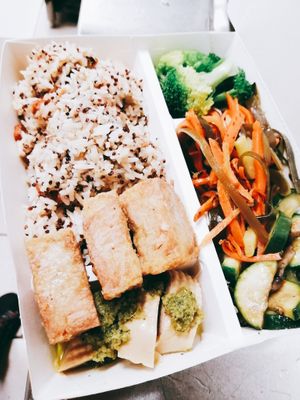 R10/ H.K. BBQ on Rice with Mixed Veggie Bento at Real Vegan Chinese Restaurant in Markham