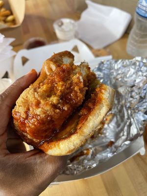 Hot Hunny Chkn Sandwich - delicious !  at Burgeezy in Indianapolis