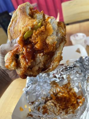 Hot Hunny Chkn Sandwich - delicious!  at Burgeezy in Indianapolis
