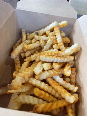 Large crinkle fries were yummy  at Burgeezy in Indianapolis