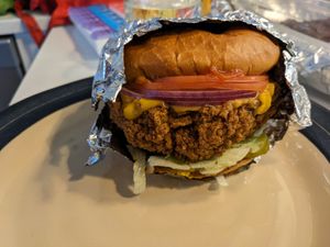 Crispy chicken sandwich at Burgeezy in Indianapolis