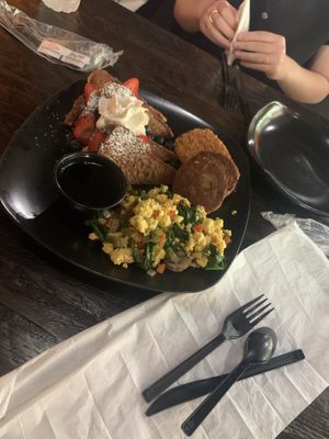 French toast platter with eggz (it is Just Egg)  at Burgeezy in Indianapolis