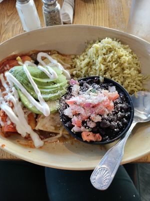 Vegan enchiladas (chicken/cheese) at Lola's - Bixby Knolls in Long Beach