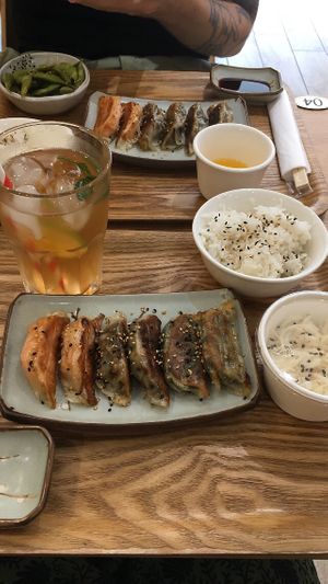 Gyoza patate douce / aubergine poireaux / épinards à la crème   at Gyoza House in Paris