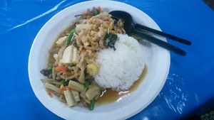 Rice with tofu and mushrooms at Lada Vegetarian Food - Veg Stall in Chiang Mai