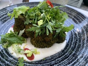 Grilled broccoli on white bean hummus   at Santos Mexican Grill & Bar - Wieden in Vienna