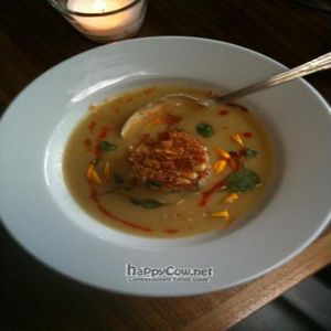 Sweet Corn and Saffron Soup at Natural Selection in Portland