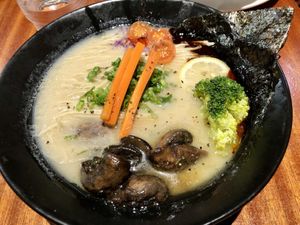 One of the 2 vegan ramen bowls on the menu. Paitan vegano. Creamy broth, Noodles made in house.  Was good.  at Peko Peko in San Juan