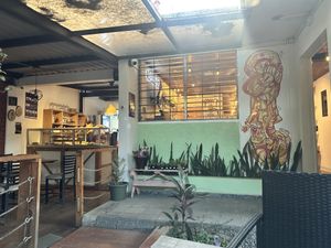 From the entrance the coffee and pastry counter  at Casa Xoxoctic in San Salvador