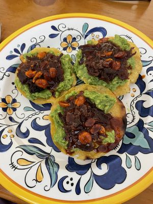Avocado tostadas with jimaica   at Pancho Maiz  in Merida