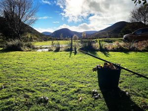 Clearing leaves at Balsporran Bed and Breakfast in Dalwhinnie