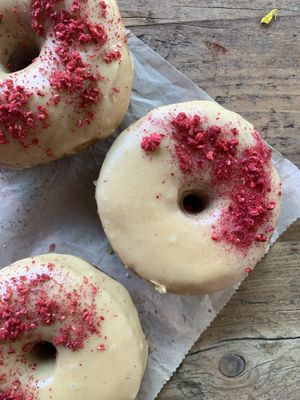 Peanut Butter and Raspberry filled doughnuts  at The Nest Coffee House in Southampton