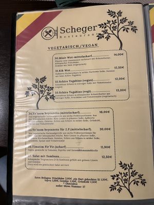vegan section of the menu, most dishes ob there could be veganized  at Scheger in Augsburg