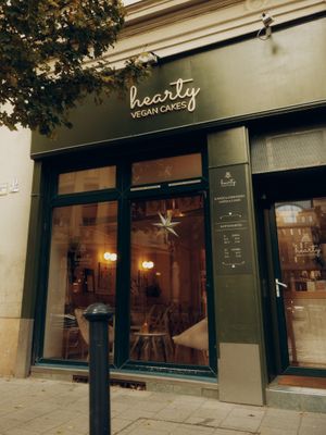 outside at Hearty Vegan Cakes in Budapest