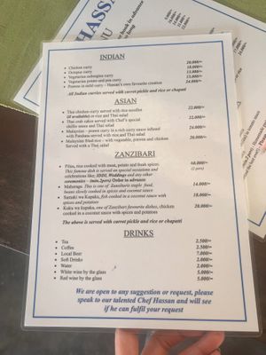 Menu 2  at Chez Hassan  in Zanzibar