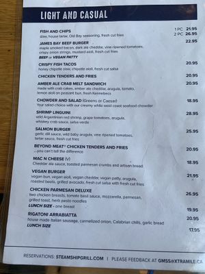Part of the menu   at Steamship Grill & Bar in Victoria